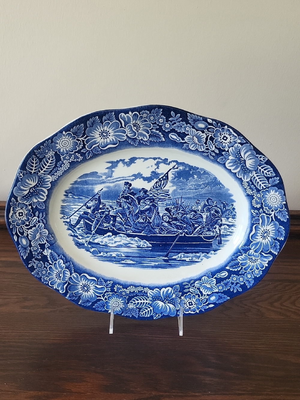 Vintage Liberty Blue Washington Crossing the Delaware Made In England Platter.